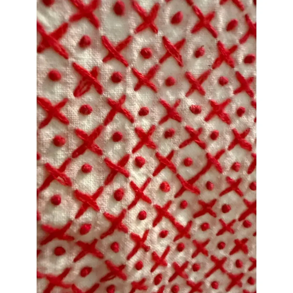 Vintage Hand Embroidered Strawberry Tablecloth White Cottagecore 50 x 50 OOAK